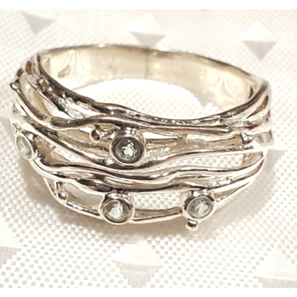 Topaz Art Nouveau Woven Wave Custom 925 Sterling Silver Ring Sz 8 - Picture 8 of 8